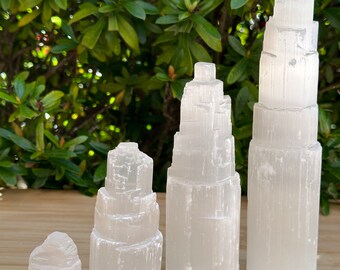 Selenite Crystal Tower 2.5", 4", 6" & 8" Tall, Selenite Skyscraper, Selenite Point, Gypsum Crystal, Healing Crystals, Wholesale Bulk Lot