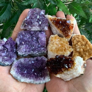 8 pieces amethyst citrine cluster druzy collection box: 2-3 inch grade a+ geode mixed with 4 natural amethyst, 4 citrine cluster gift box