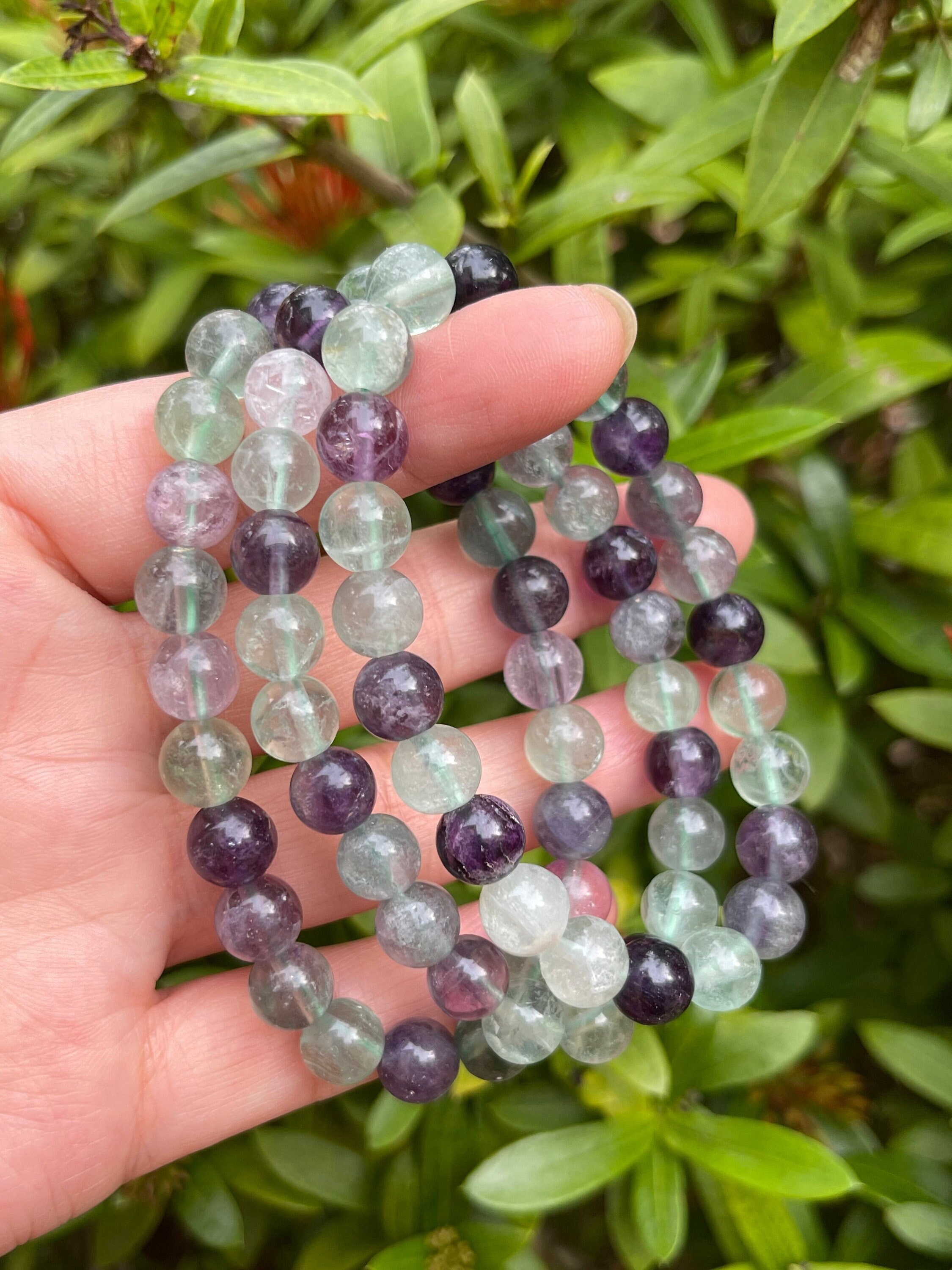 Grade A Rainbow Fluorite Crystal Bead Bracelet 8mm, Genuine Fluorite  Gemstone Bracelet, Protection Relieves Stress, Gift for Men & Women 