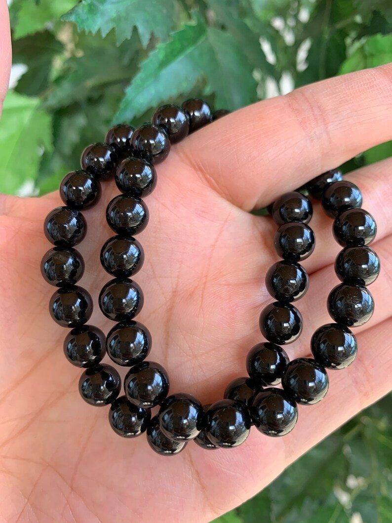 Grade A Black Tourmaline Crystal Bead Bracelet 8mm Genuine Etsy