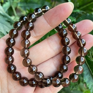 Grade A ++ Smoky Quartz Crystal Bead Bracelet 8mm, Genuine Gemstone Bracelet,  Gift for Men & Women