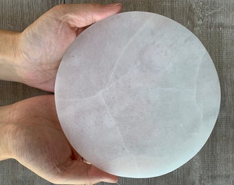 Polished Selenite Circle Charging Plate for Crystal Cleansing, Crystal Grid Layout, Energy Charging & Purification,Pick a Size: 3", 4", 6"