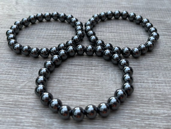 Grade A Hematite Crystal Bead Bracelet 8mm, Genuine Hematite Gemstone  Bracelet, Relieving Stress and Anxiety, Gift for Men & Women 