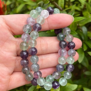 Grade A++ Rainbow Fluorite Crystal Bead Bracelet 8mm, Genuine Fluorite Gemstone Bracelet, Protection Relieves Stress, Gift for Men & Women