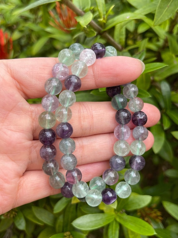 Rainbow Fluorite Crystal Bracelet  8mm Beaded Jewelry – Crystal Charm Shop