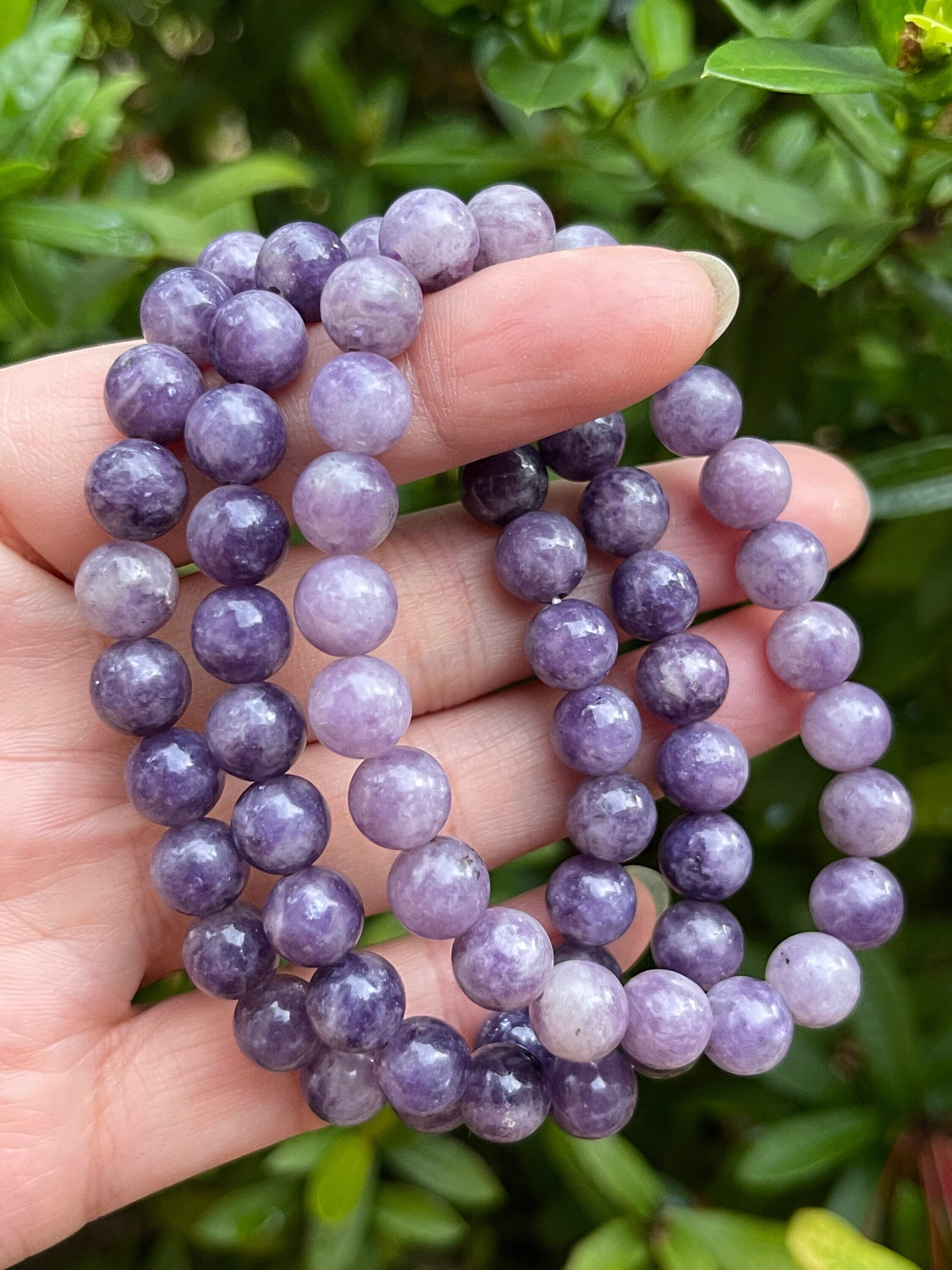 Lepidolite Crystal Bracelet, 8mm Purple Gemstone Beads – Caspar Curiosities
