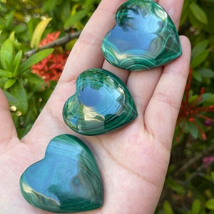 Large Malachite Heart, 1.5" Polished Malachite Puffy Heart, Malachite Palm Stone, Protection Stone, Worry Stone, Wholesale Bulk Lot