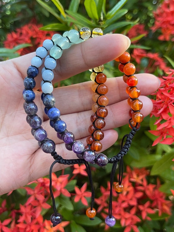 7 Chakra Bead Double Row Adjustable Bracelet 6mm Genuine Gemstone