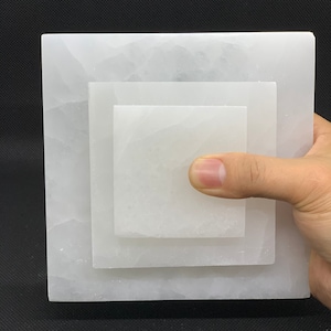 Selenite Charging Cleasing Plate - 3", 4", 6" Polished Selenite Square, Selenite Caved Tile, Selenite Slab, Moroccan Mineral, Choose A Size