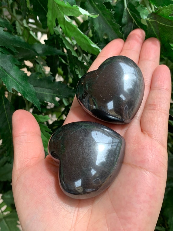 Large Hematite Heart 1.75" Hematite Puffy Heart Hematite Palm Stone