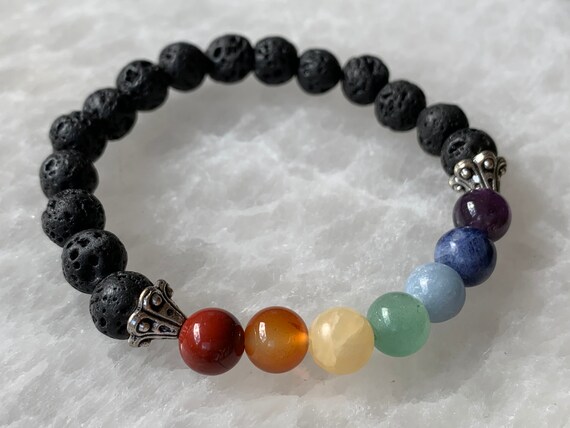 Lava Rock & 7 Chakra Stone Bracelet, Genuine Gemstone Bead