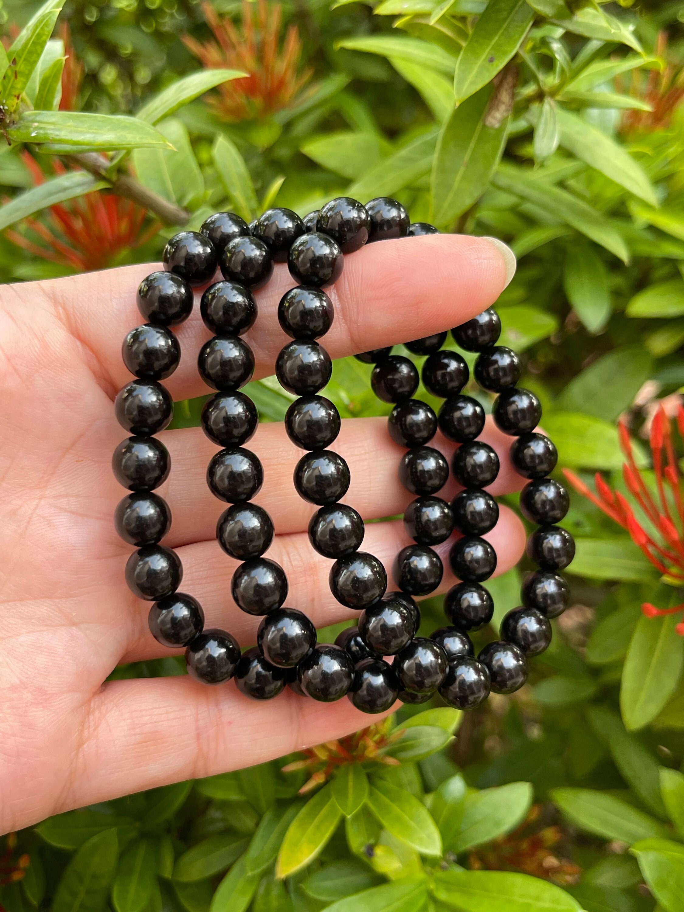 Black Obsidian Bracelet Beads Bulk, 6.7/17cm