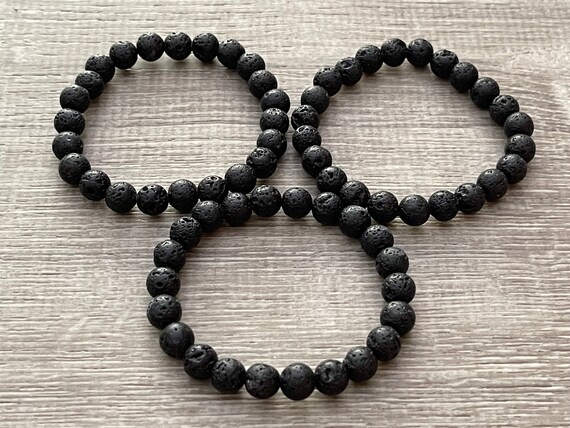 Gemstone Bracelet 8mm Black Lava beads Elastic streachable 
