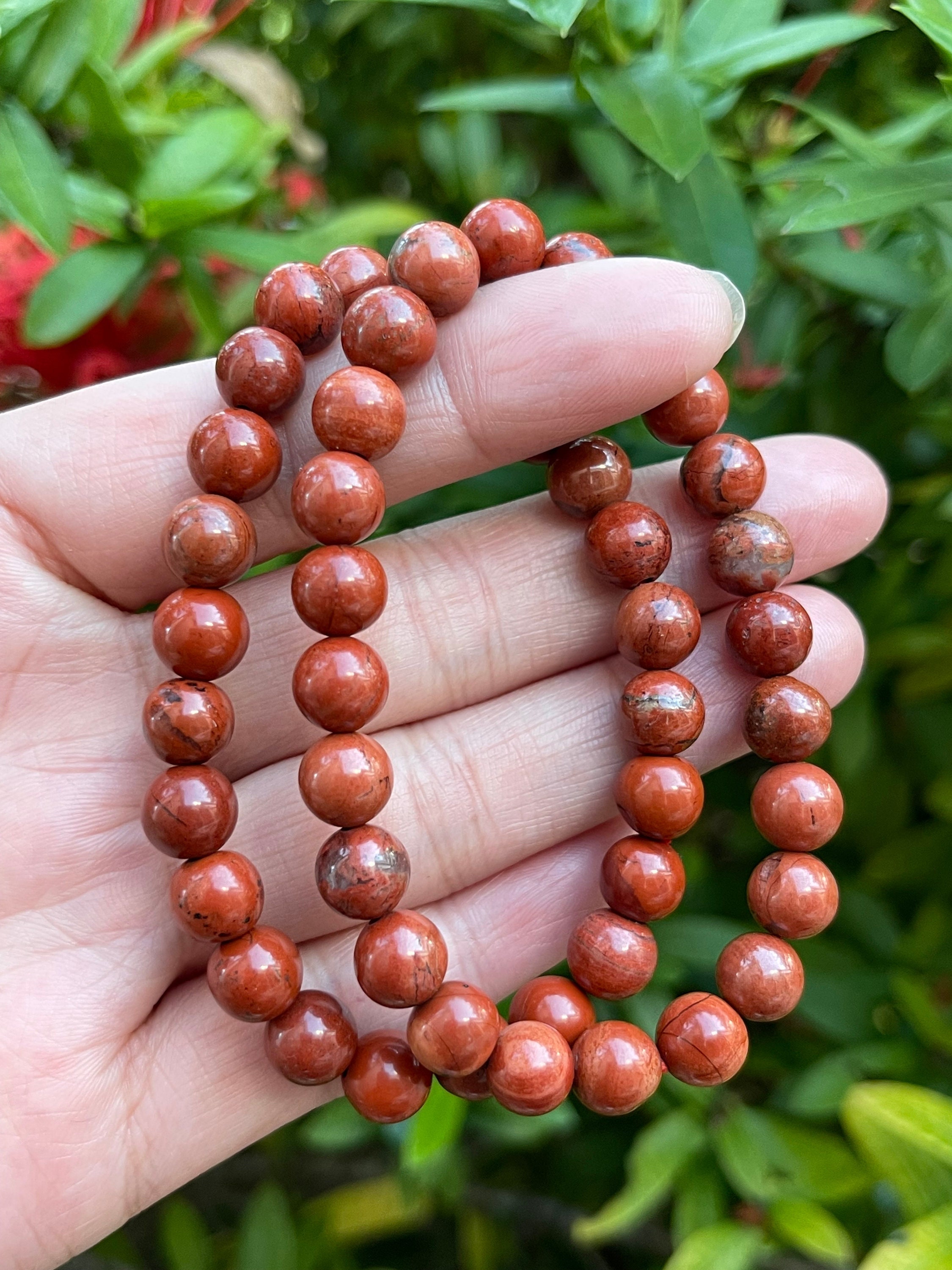 GOLD RED JASPER BRACELET │ Mens Beaded Bracelet │Red Jasper Crystals  Bracelet