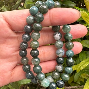 Grade A++ Moss Agate Crystal Bead Bracelet 8mm, Moss Agate Bracelet, Protective Stone, Great Gift for Men & Women