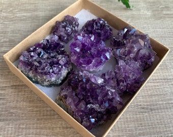 Raw Uruguayan Deep Amethyst Cluster Druzy Collection Box: 6 - 8 oz Box Lot, 7 - 10 Pieces Natural Amethyst, Amethyst Geode, Amethyst Druze