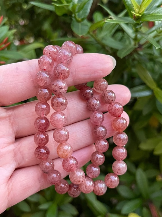 Madagascar Pink Quartz Bracelet 8mm Gemstone Stretch Crystal Bead Bracelet  (7.5)