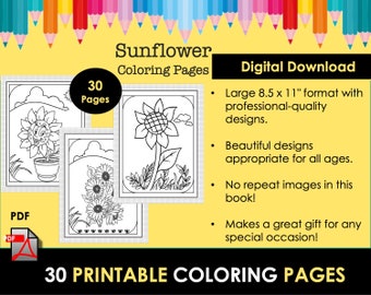 Sunflower Coloring Pages | 30 Nature Designs (Digital Download)