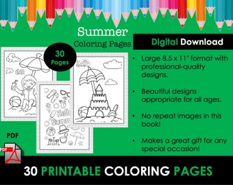 Coloriages d'été pour enfants, 30 modèles imprimables (PDF)