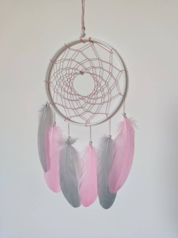 Handmade PERSONALISED Pink Grey Dream Catcher BEDROOM Girl Mother Christmas Gift 