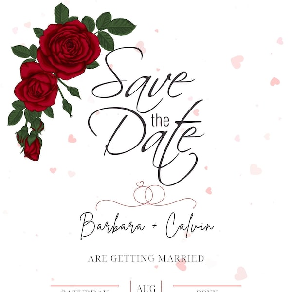 Save The Date, Save the Date Digital Download, Wedding Save the Date, Red Rose Save the Date