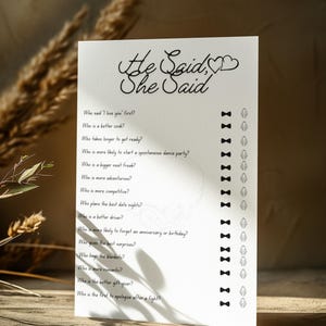 He Said She Said Bridal Shower Game-Instant Download, Fun Printable, Print at Home Bridal Party Activity