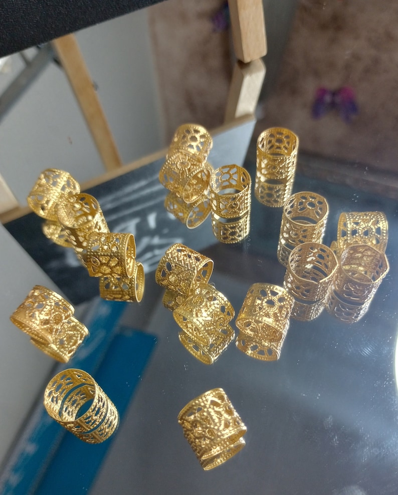 Filigree bead cuffs, hair beads, Afro beads, dreadlocks, festiva, cosplay, rave, gold image 2