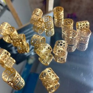 Filigree bead cuffs, hair beads, Afro beads, dreadlocks, festiva, cosplay, rave, gold image 1