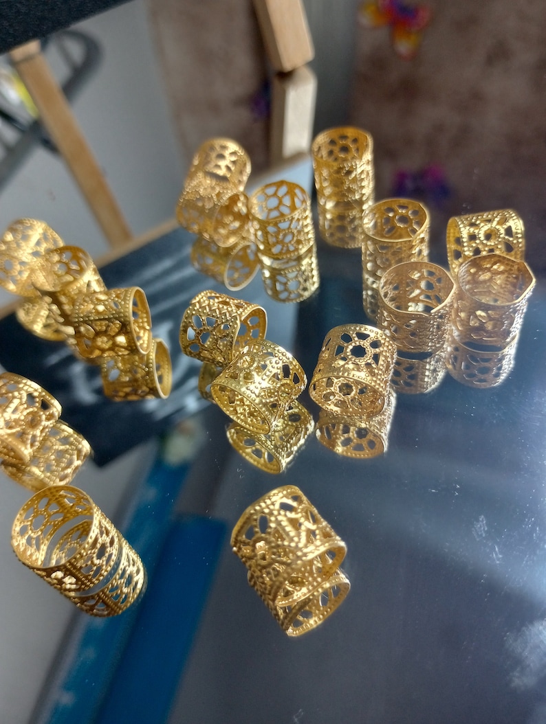 Filigree bead cuffs, hair beads, Afro beads, dreadlocks, festiva, cosplay, rave, gold image 1