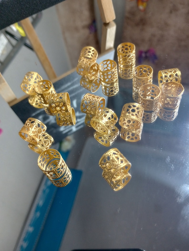 Filigree bead cuffs, hair beads, Afro beads, dreadlocks, festiva, cosplay, rave, gold image 3