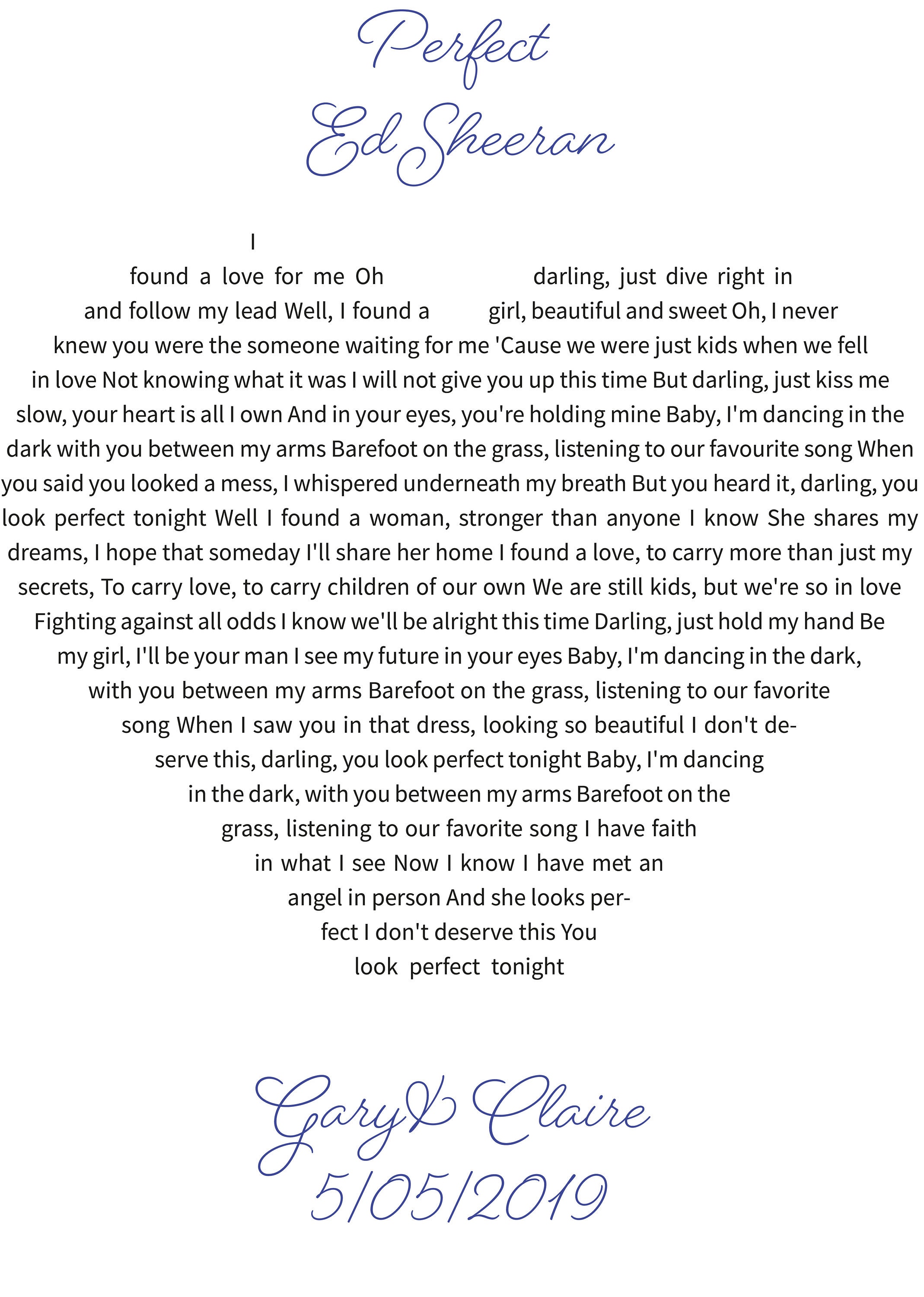 Lyrics Heart Shaped Print Personalised Print Anniversary Etsy