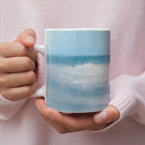Beach Mug, Surf Mug, Breaking Waves, Watercolor Mug, Best Friend Gift, Mug for Her, Beach House drinkware, Coworker Gift