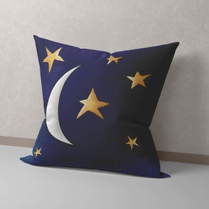 Moon Pillow, Moon and Stars Throw Pillow, Celestial Watercolor Pillow Cover, with or without insert, Gift for Moon Lover, Stars Decor