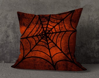 Spider Web Pillow Cover, Halloween Pillow, Orange and Black Pillow, Spooky Pillows, Halloween Decor, Cover Only or With Insert