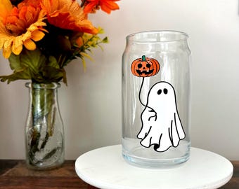 Halloween Ghost Glass Can: Spooky Iced Coffee Cup, 16 oz