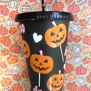 Jack o lantern cold cup, pumpkin sucker tumbler, Halloween cold cup, spooky season tumbler, pumpkin spice cup, cute pumpkin tumbler