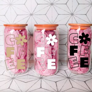 Floral Coffee Glass Can: 16 oz Iced Coffee Cup