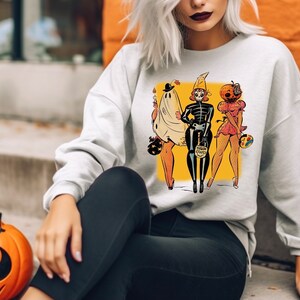 Vintage Halloween, crewneck, autumn sweatshirt, Halloween shirt, trick or treat, spooky vibes, custom sweatshirt, retro Halloween crewneck