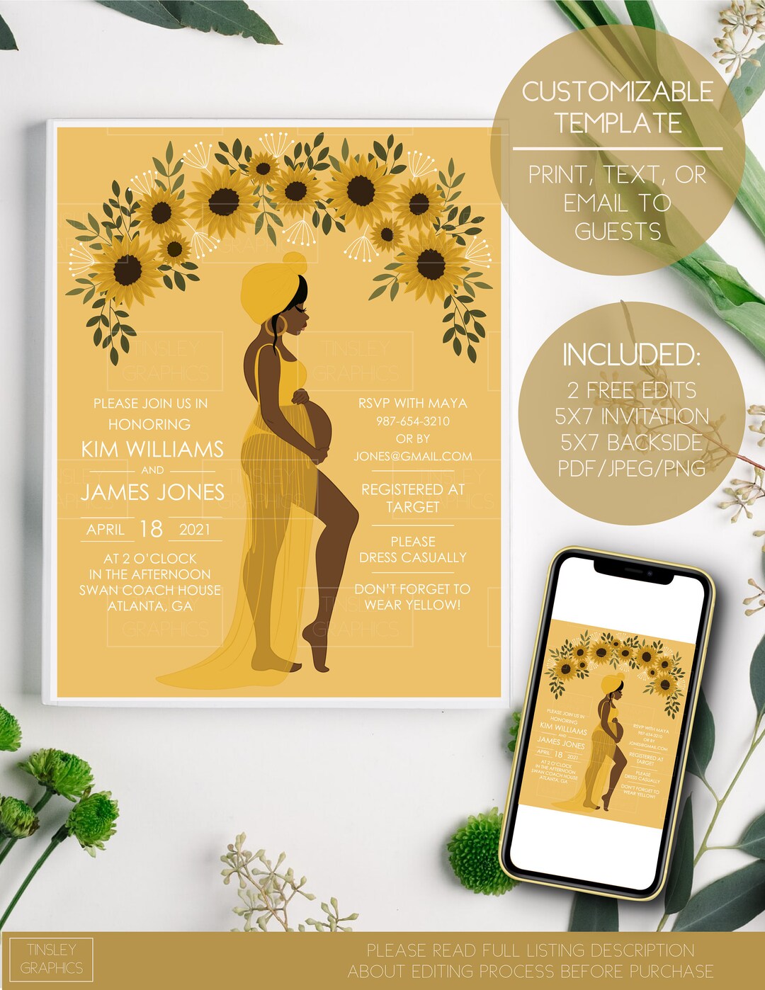 SUNFLOWER BABY SHOWER // Digital Invitation / Baby Shower Card Etsy