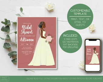 BRIDAL SHOWER INVITE  // Digital Invitation / Bridal Shower Card / Shower Gift / Wedding Invite / Bride To Be / African American Bride