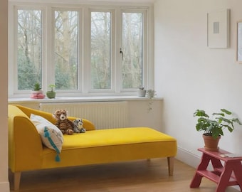 Mustard Velvet Récamière, Mid Century Chaise Longue, Retro Upholstered Daybed, Handmade Statement Furniture