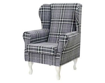 Wingback armchair in checkered fabric / Sessel / Ohrensessel