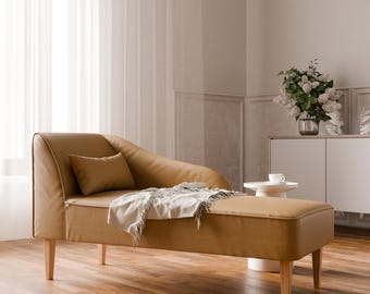 Op maat gemaakte chaise longue | Premium ecoleer + gratis kussen | Elegant en duurzaam
