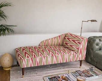 Patterned Récamière, Statement Chaise Longue, Eclectic Upholstered Daybed, Bespoke Accent Furniture