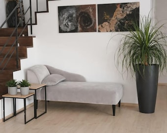 Grey Velvet Curved Chaise Lounge, Bespoke Upholstered Daybed (Made to Order)