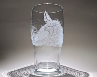 Hand Engraved Beer Glass - Sailing Pint Glass - Yacht Glass - Sailing Gift - Ocean Wave - Sailing Boat on a Wave - Gin - Prosecco - Beer