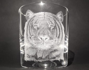 Bicchiere da whisky inciso - Bicchiere con tigre - Regali con tigre - Regali con tigre per lui - Arte con tigre - Bicchiere da whisky personalizzato