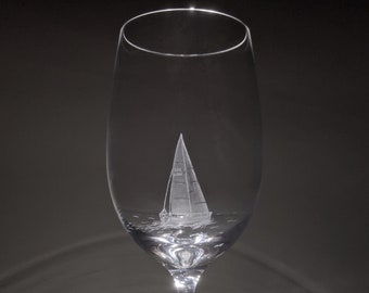 Sailing Yacht Wine Glass - Sailing Gifts - Hand Engraved - Personalized Gifts - Nautical Glass Art - Gin Glass - Prosecco Glass- Beer Glass