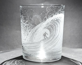 Surfing Whisky Glass - Wave Glass - Surfing Glass - Surfing Gifts - Gifts For Surfers - Hand Engraved Tumbler - Gin glass - Beer Glass -Wine