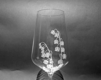 Hand Engraved Flower Wine Glasses - Flower Glass - Lily of the Valley Gift - Lily of the Valley Flowers - Botanical Glass - Flower Gifts